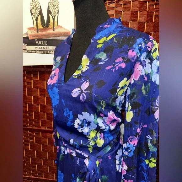 Jessica Howard NWT Blue and Pink Long Sleeve V-Neck Sundress Size 18W - Picture 5 of 10